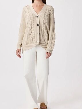 Quince Oversized Cable Cardigan In Ivory Cream Organic Cotton XS Button Front